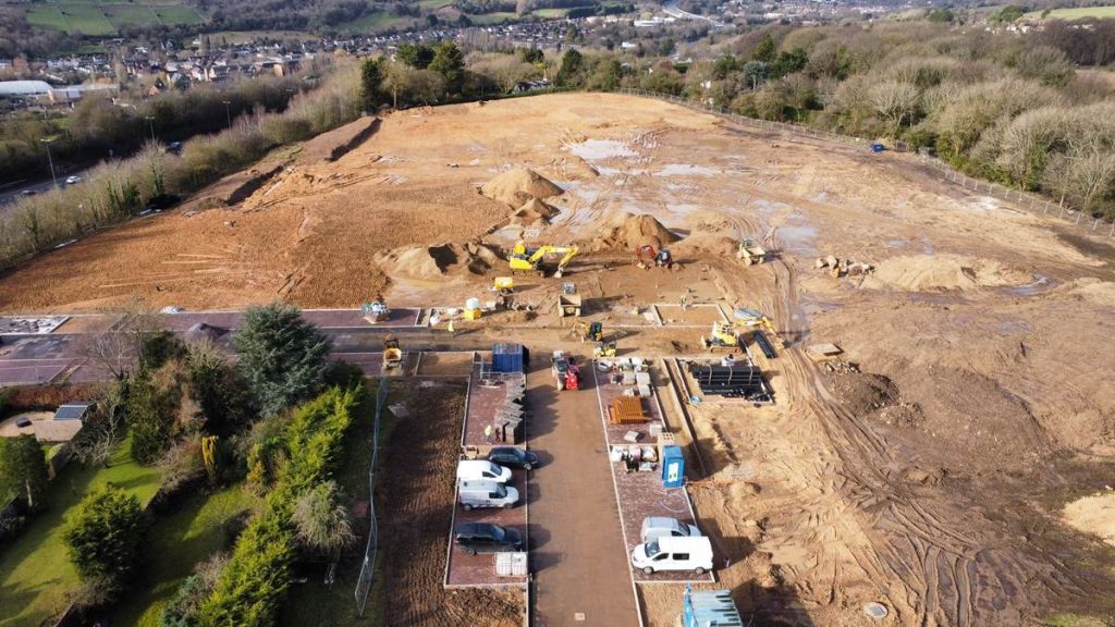 Drone view of the sports pitch site under construction