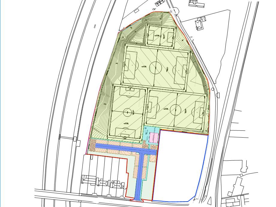 Bluebeam take-off of the full site, colour-coded by area