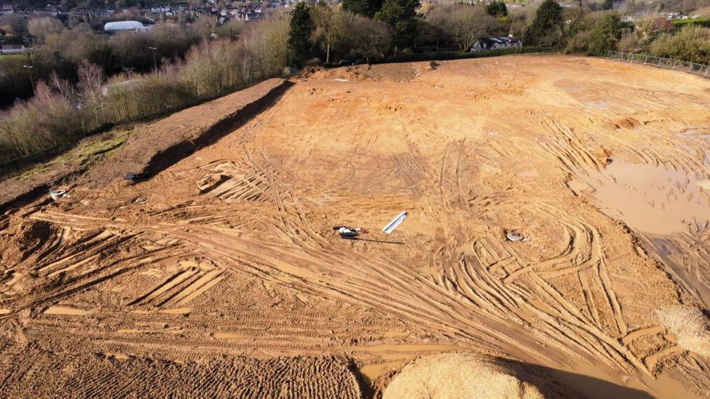 Drone photo of the pitch area formed on site