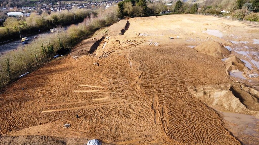 Drone photo of the hillside on site